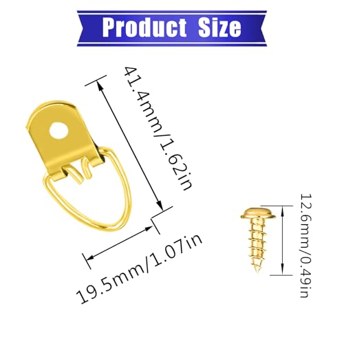 Image of 80PCS D Ring Picture Hangers with Screws,Single Hole Picture Hanging Hooks Picture Hanging Hardware,Picture Hooks for Mirror, Frame,Clock, Decoration, Paintings