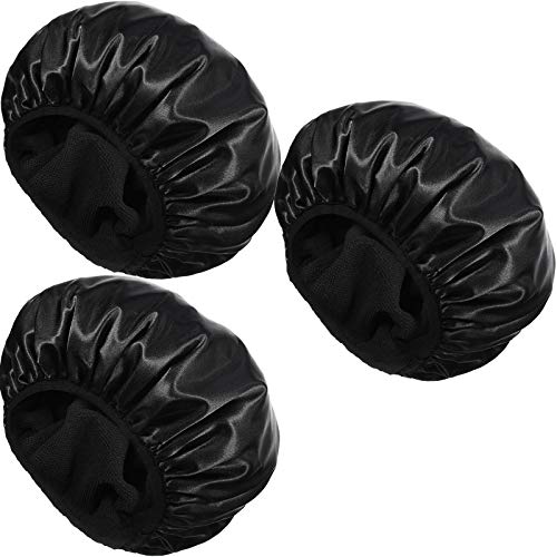 3 Pieces Shower Cap for Women, Extra Large Triple Layer Waterproof Bathing Cap, Reusable Dry Hair Hat, Turban Microfiber Terry Cloth Silky Satin Drying Bath Shower Hat Wrapped Bath Cap (Black)