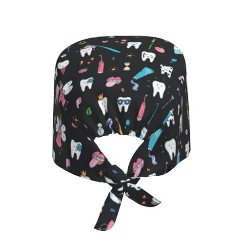 Image of Working Cap Scrub Cap with Sweatband Adjustable Unisex Women Tie Back Hat Nurse Surgical Caps