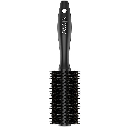 Xtava 22mm Natural Double Bristle Round Brush - Professional Soft Boar Bristle Brush for Women with Fine Thick or Curly Hair - Ideal for Blow Drying, Detangling, Volumizing, and Hair Styling