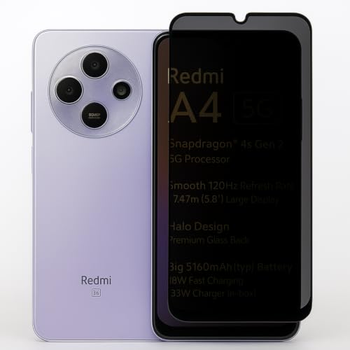 Image of Privacy /Anti-Spy Military-Grade Gorilla Tempered Glass Screen Protector Compatible for Redmi A4 5G with Edge to Edge Coverage and Easy Self Installation kit (Redmi A4 5G)
