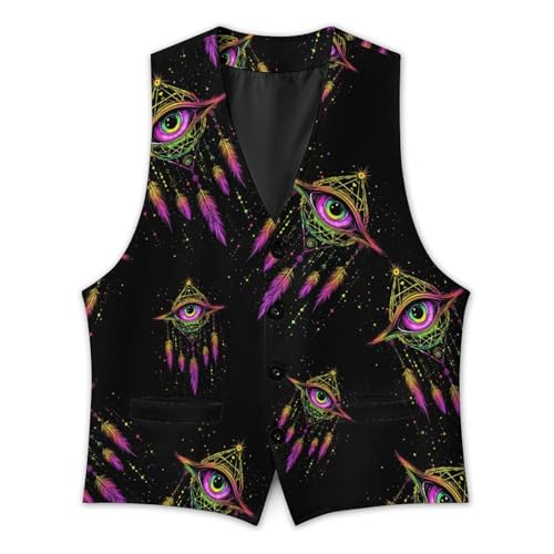 Evil Eye Dream-catcher Men's Formal Suit Vest for Business Formal Or Casual Dress Waistcoat Wedding3