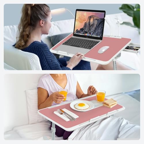 Image of iXTRA Laptop Lap Desk Include Cooling Fan,Adjustable Lap Desk with Light Fan,Folding Laptop Desk for Bed with USB,Bed Desk with Storage Drawer 56x32cm,Pink