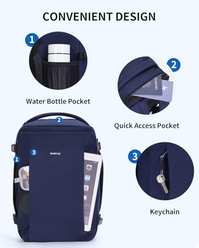 Image of ECOHUB Anti Theft Laptop Backpack, Flight Approved Travel Bag, 30L Personal Item for Business Commute, Fits 17.3 inch Computer, Blue