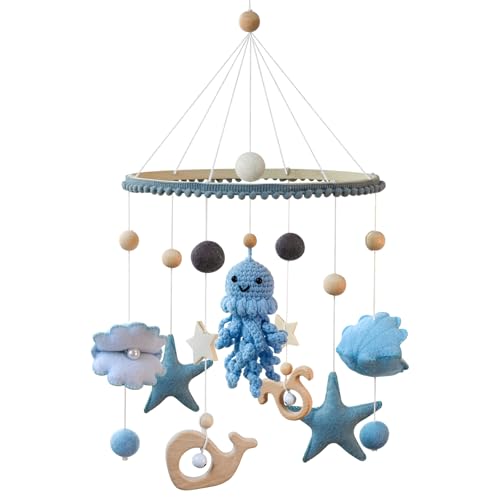 Mobile bébé en bois pieuvre et animaux marins pour berceau et crèche