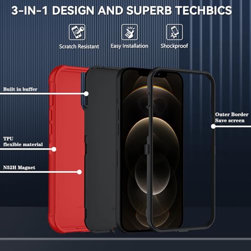 Image of SunStory Compatible with iPhone 12 Pro Max Case with HD Screen Protector, 3-Layer Heavy Duty Full-Body Cover,3 in 1 Hybrid Protective Case for iPhone 12 Pro Max 6.7 inch, Red