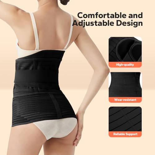 3 in 1 Postpartum Belly Band (Black), Post Partum Waist Binder, Posture Correction Abdominal Binder, Belly Band Postpartum Belly Wrap, Postpartum Belly Wrap (For waistline 25"-35", S/M)2
