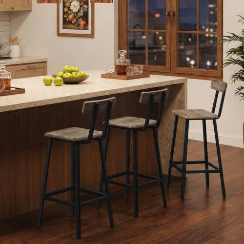 Image of MAHANCRIS Bar Stools, Set of 2 Bar Chairs with Backrest and Footrest, 26 inch Breakfast Chairs, Counter Stools for Bar, Living Room, Kitchen, and Dining Room, Greige BAHG05101
