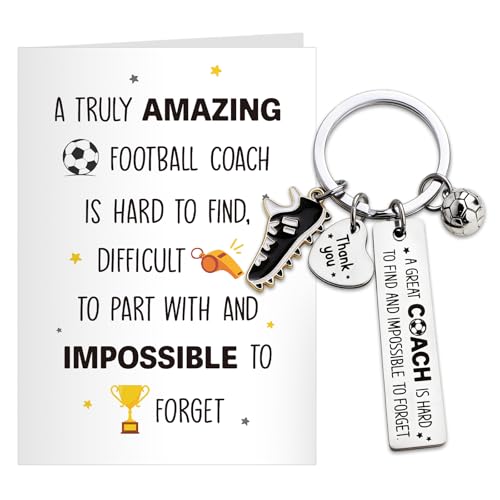 DOORIO Football Coach Keyring Gift Thank You Football Coach Keyring Gifts for Men with Thank You Card for Football Coach Manager Farewell Gifts (B)