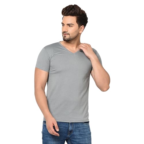 Image of JANGOBOY Men's V Neck Half Sleeve Cotton Blend T-Shirt (Pack of 1)