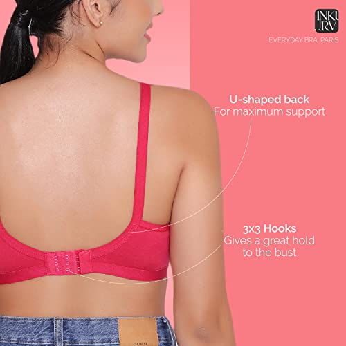 Image of INKURV Everyday Bra for Women's and Girls | Non Padded | Non Wired | Full Coverage Bra in Rich Cotton Fabric - Paris | Combo of 2 |