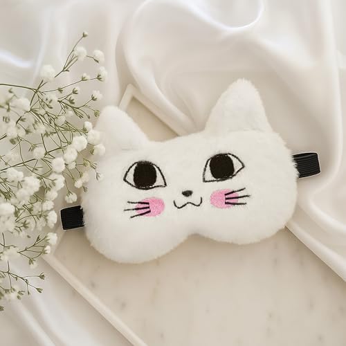 Image of Jenna Sleeping Eye Mask for Sleeping for Women Sleep Mask Blind Fold Eye Cover for Sleep Soft Plush Frog Eye Mask for Kids and Adults Eyemask Lightweight & Durable (FurTomcatWhite-Gel)