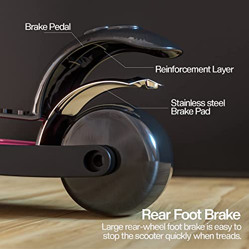 Image of Baybee Alpha Kick Scooter for Kids, Smart 3 Wheel Kids Scooter with 4 Height Adjustable Handle, Runner Scooters with Led PU Wheels & Brake, Skate Scooters for Kid 3 to 10 Years Boys Girls (Pink)