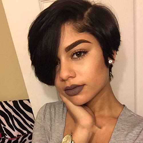 Baruisi Pixie Cut Black Bob Wigs for Women Short Straight Side Part Wig Natural Synthetic Heat Resistant Cosplay Wig