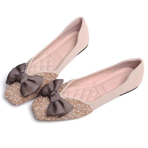 Image of SAILING LU Women's Rhinestone Square Toe Bowknots Ballet Flats Loafers