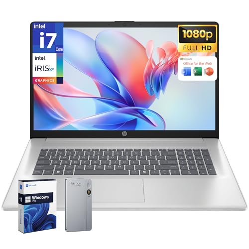 Image of HP 17 inch Laptop Business, Intel 10-Cores i7 1355U, 16GB DDR4, 1TB SSD, Free Office 365 for the Web, Win 11 Pro, 17.3” 1080p LED Display, Max 10H Battery Life, Wi-Fi 6, W/AI Voice Recorder