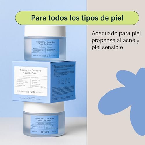 Meisani Niacinamide Cucumber Aqua Gel Cream, Crema facial refrescante con pepino y niacinamida, textura gel (50ml) - imagen 8