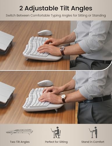 Image of White Ergonomic Wireless Keyboard and Mouse Combo, 2.4G Full Size Ergo Wave Key Board with Cushioned Plam Rest, Natural Typing, 3 DPI Adjustable Silent Mouse for Computer /Laptop /Windows /Mac - Sablute