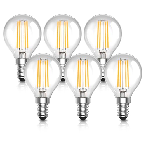 Bonlux 4W E14 LED Light Bulb,2700K Warm White E14 Golf Ball bulb,G45 Dimmable Screw Light Bulb,40W Incandescent Equivalent Globe SES E14 Bulb for Pendants,Table Lamp-6Pack