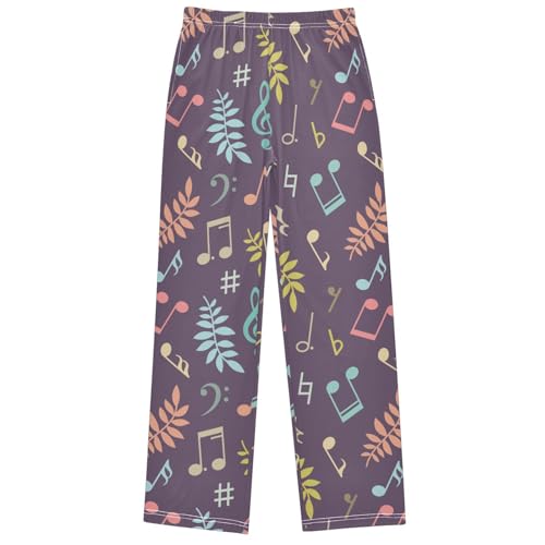 Boy's Pants Music Notes and Leaf Jogger Pants Elastic Waist Long Bottoms Trousers with Pockets 6-14 Years