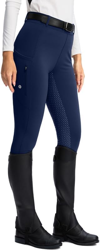 SANTINY Women's Horse Riding Pants Zipper Pockets Silicone Full-Seat Breeches Equestrian Schooling Tights for Women