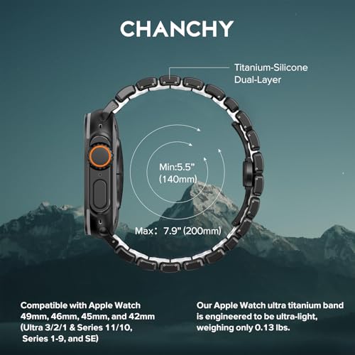 Image of CHANCHY Titanium Band Compatible with Apple Watch Ultra 3 /2 /1 Band 49mm 46mm 45mm 44mm 42mm, Luxury Band Titanium Silicone Dual-Layer Link for Men iWatch Series 11 10 9 8 7 6 5 4 SE