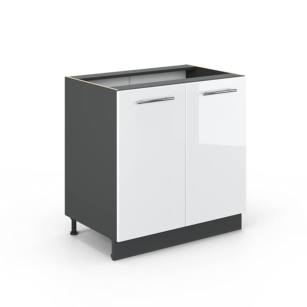 Vicco Sink base cabinet Fame-Line, White High Gloss, 80 cm with shelf, without worktop, for combination with other modules from the Fame-Line series