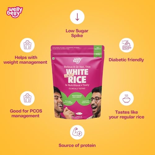 Image of Welly Belly Low GI White Rice 850g | 50% Lower Glycemic Index | Source of Protein & Fiber | Ideal Choice for Weight Management | Naturally Sourced | PCOS & Diabetic Friendly Chawal | Pack of 4