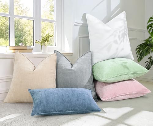 decorUhome Couch Throw Pillow Covers 22x22 Set of 2, Decorative Soft Euro Neutral Chenille Pillow Covers with Elegant Design for Sofa Bed Living Room Home Decor, Blue