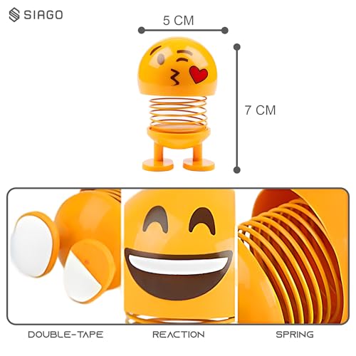 Image of SIAGO SIA127 Spring Cute Smiley Doll Car Ornament | Bouncing Dashboard Decor with Cheerful Face | Interior Car Accessory for Men & Women (Yellow, Pack of 4)
