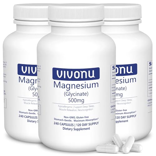 Image of VivoNu 3 Bottle - Magnesium Glycinate 500mg, Magnesium Supplement with Vitamin B6 for High Absorption