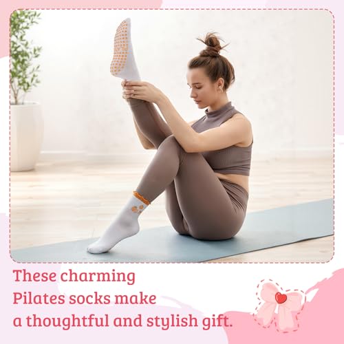Image of Jspupifip 2 /4 /5 Pairs Cute Pilates Socks for Women Embroidery Non Slip Yoga Socks for Barre Workout Hospital