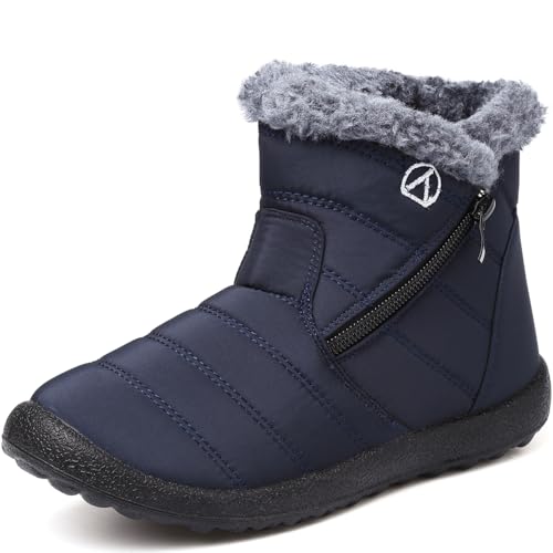 LAZAZAFI Botas de Nieve para Niñas y Niños Invierno Calentar Forrada Impermeables Exterior Antideslizante Planas Casual Caminar Azul 31 EU