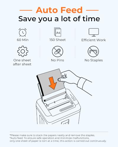 Image of 150-Sheet Paper Shredder Heavy Duty, Micro Cut and CDs /Cards, P5 Ultra Security, 60 Min Non Stop Shredder for Home Office, 5.3 Gallon Bin with Wheels, <60 dB (OL289)