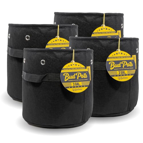 BudTrainer BudPots for Optimal Plant Growth | 3 Gallon Fabric Pots (11.3L) | 4-Pack | Metal Reinforced Rim - Sturdy & Never Collapses | Promotes Dense & Healthy Roots | Low Stress Training | Reusable
