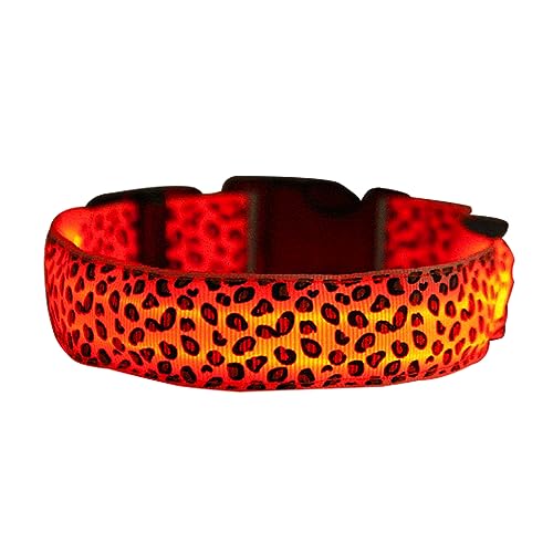 Light Up Dog Collars,USB Rechargeable Dog Collar Light for Medium Dogs,Leopard Print 3 Lights Modes LED Safety Dog Collar Ring Lights Decorative with 100% Waterproof Adjustable Size (Red)
