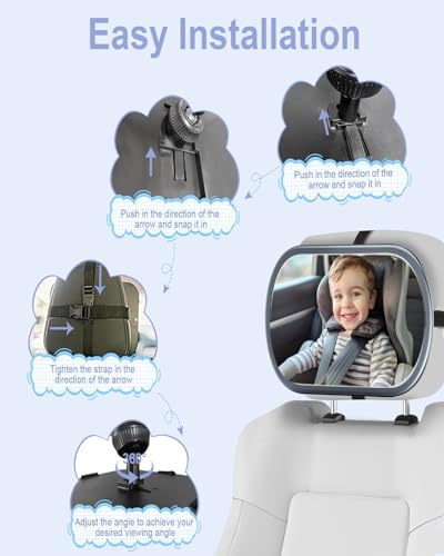 Image of Baby Car Mirror for Backseat - Rear Facing Car Seat Mirror Safety for Infant Newborn - Easily Observe the Baby Move,Clear Wide View,360Rotation, Secure, Shatterproof - Grey