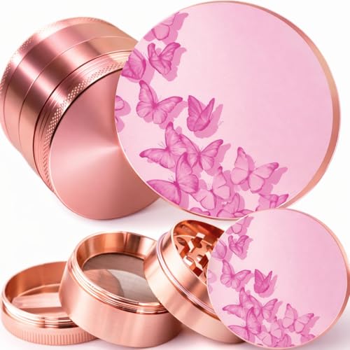 Pink Grinder - Four Piece Grinder with Full Print, Magnetic Top, Shark Teeth & Pollen Catcher - for Tobacco, Dry Herbs & Spices