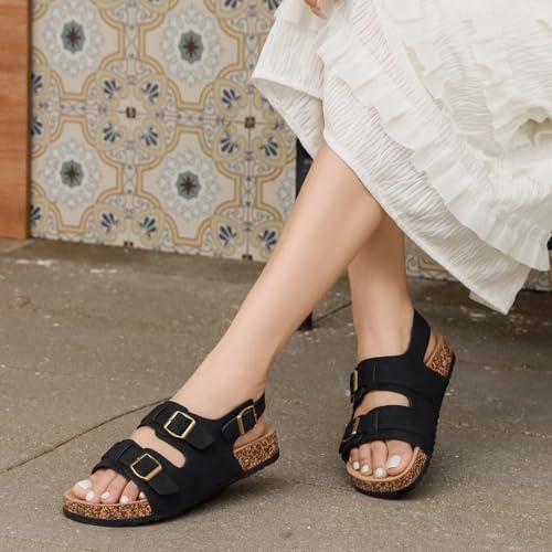 Cork Sandals With Back Strap Double Buckle Footbed Clogs Sandals Women and Men Comfortable Adjustable Ankle Strap Flat Sandal Dressy Open Toe Mules Casual Non Slip Summer Shoes sandalias de mujer 5