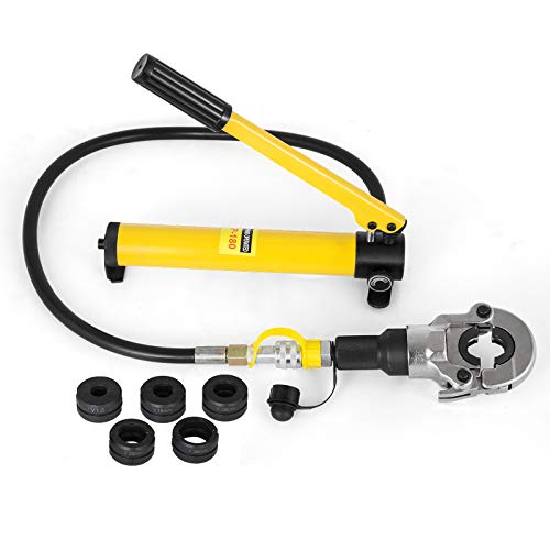 SucceBuy Presszange 12 mm, 15 mm, 18 mm, 22 mm, 28 mm, Crimpzange Presszange 6 T Presskraft, Rohrpresszange Typ V, Hydraulische Presszange mit Gummigriff, 360°-Schwenkkopf, für Edelstahlrohr Cover
