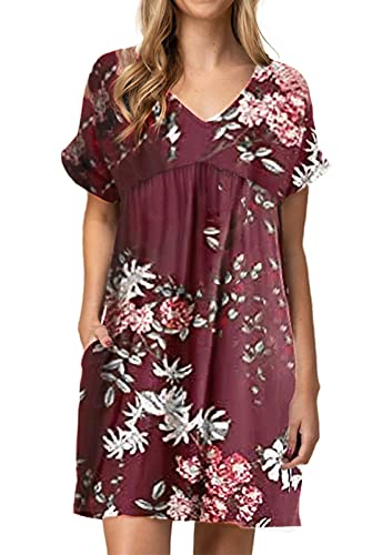 Image of Jayscreate Women's Baby Doll Dress Summer Casual Tunic Pleated Flowy Swing Short Sleeve Black V Neck Mini Dress