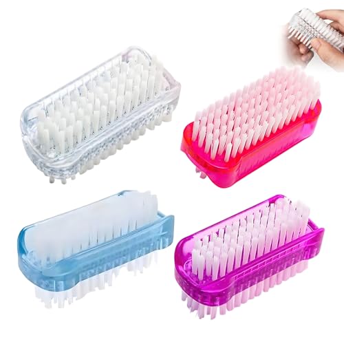 Hsyadazi Lot de 4 brosses à ongles double face - Brosse de lavage à la main avec poils durs et doux - Brosse hygiénique transparente pour le nettoyage des mains et des ongles (4 couleurs)