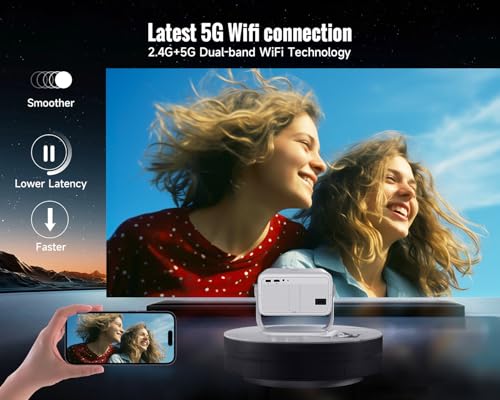 Android 13 Intelligente Proiettore 4K Supporto con TV Apps Ufficiali, 1080P Nativo Proiettore con 5G Wifi BT5.2, Auto Fuoco Auto Correzione Trapezoidale Proiettore per Home Theater