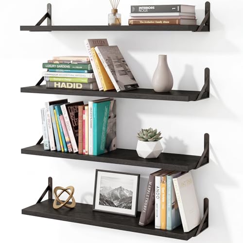 Image of YGEOMER Floating Shelves for Wall, 23in Black Wall Shelves for Living Room, Bathroom, Bedroom, Kitchen, Home Decor (Set of 4)