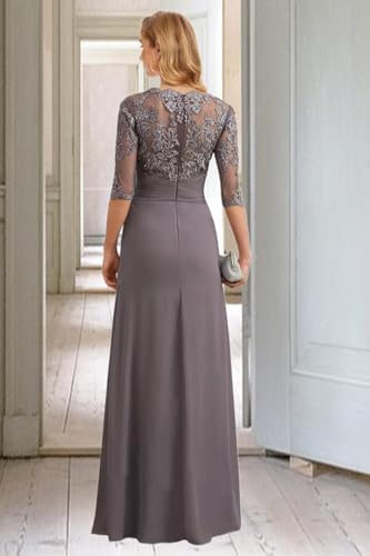 ALEESHUO Chiffon Mother of The Bride Dresses with Half Sleeve Lace Applique Long Formal Dress for Wedding FLPW3523