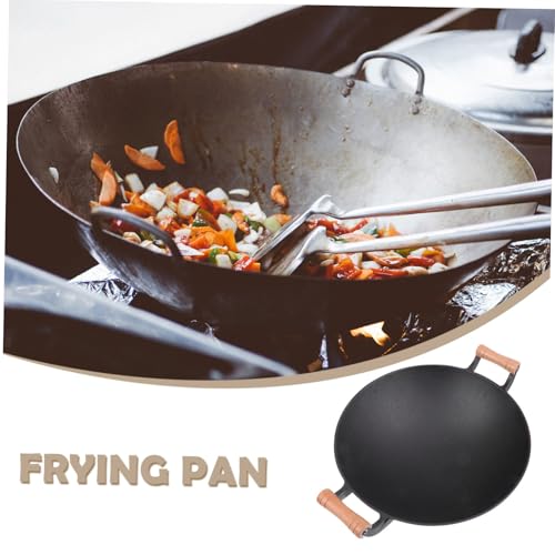 Wok de hierro fundido grueso con mango de madera antiadherente miniatura 4