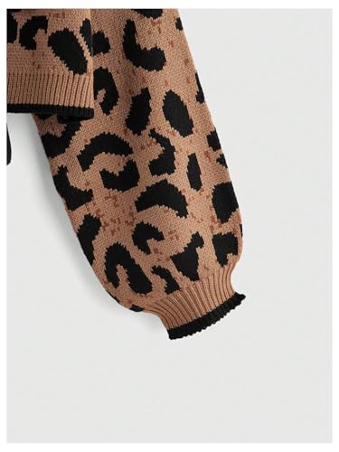 Women's Y2k Cheetah Cardigan Sweater Bow Tie Front Cardigan Leopard Print Crop Sweater Long Sleeve Crew Neck Knit Top3