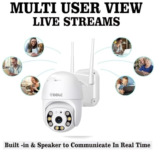 Image of DDLC 5MP Outdoor WiFi PTZ Security Camera | 360 Rotation | Color Night Vision | Motion Detection | Two Way Audio | Wireless CCTV Camera for Home | Mobile App V380 Pro (PTZ Camera)