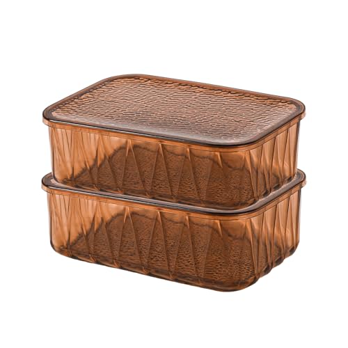 Image of Kuber Industries 2 Pcs Acrylic Stackable 4600 ml Kitchen Food Storage Container for Home with Lid | Freeze Organizer Items and Storage Organizer Box for Snacks and Dry Fruits | Brown