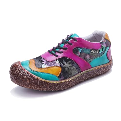 SOCOFY - Mocassini da donna in stile casual, senza lacci, in pelle Oxford, stile vintage, bohémien, con lacci, antiscivolo, casual, per feste, matrimoni, estate, autunno, primavera, Colorato, 6 US